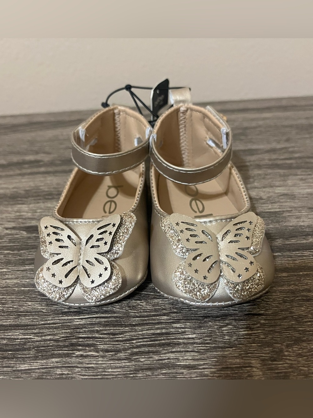 Bebe Beige Metallic Butterfly Mary Jane Kids Shoes